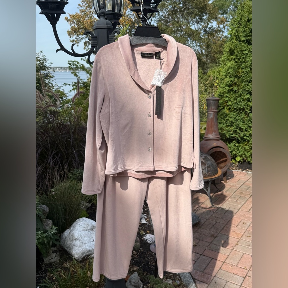 House of Harlow 1960 NWT Sz L Taupe Pink Velour Long Sleeve Lounge Set (0701)